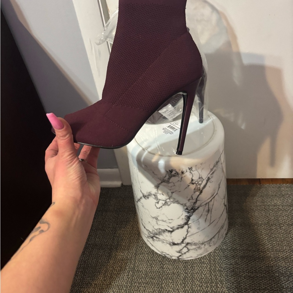 Burgundy Stiletto Sock Boots